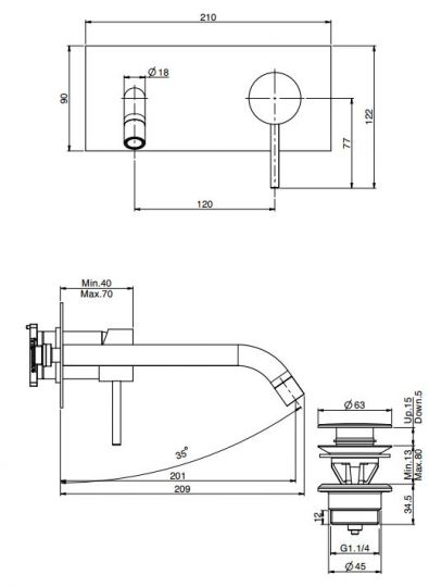 Fima carlo frattini Spillo Tech смеситель для раковины F3051LX5G схема 1