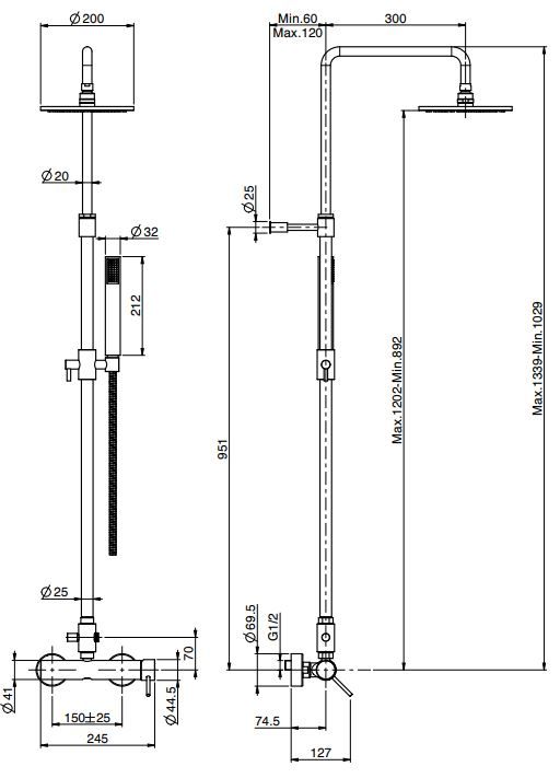 Fima - carlo frattini Spillo Tech стойка душевая со смесителем и тропическим душем F3035/2 ФОТО