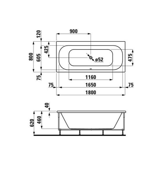 Laufen Laufen Solutions 2.2450. ванна 180 см 80 см схема 1