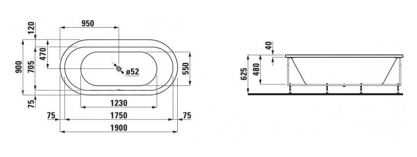 Ванна Laufen Solutions 190х90 см 2.2551 ФОТО