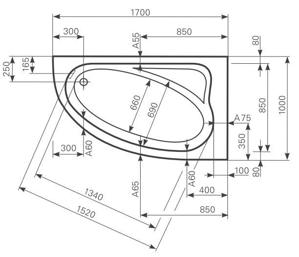 Ванна Mauersberger 1217000201 Aspera 170x100 схема 1
