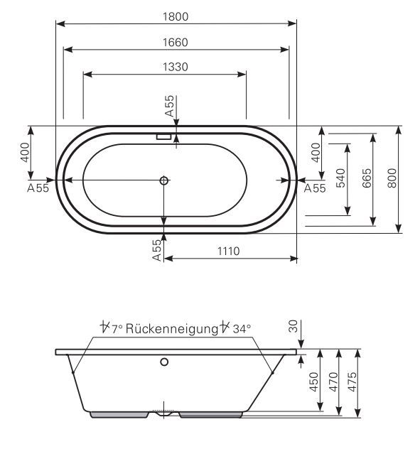 Ванна Mauersberger 1318000601 Crispa 180x80 схема 1