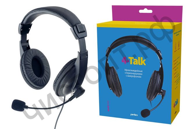 Гарнитура (науш.+микр.) Perfeo 4TALK черная, переходник полноразмер