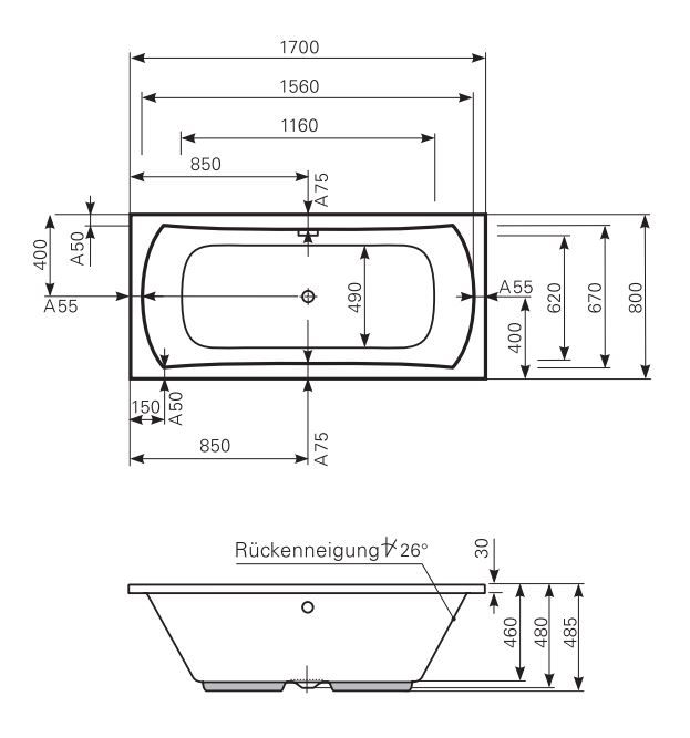 Ванна Mauersberger 1017000801 Jucunda 170x80 схема 1