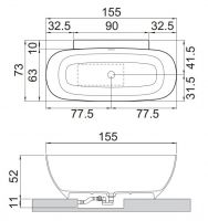 Ванна Hafro Calle Oval 2COA1N отдельностоящая 155х73 схема 1