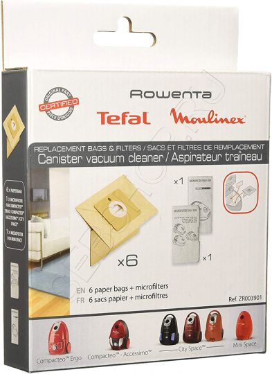 Мешки для пылесоса TEFAL (Тефаль), ROWENTA (Ровента) COMPACTEO, MINI SPACE, CITY SPACE. Артикул ZR003901