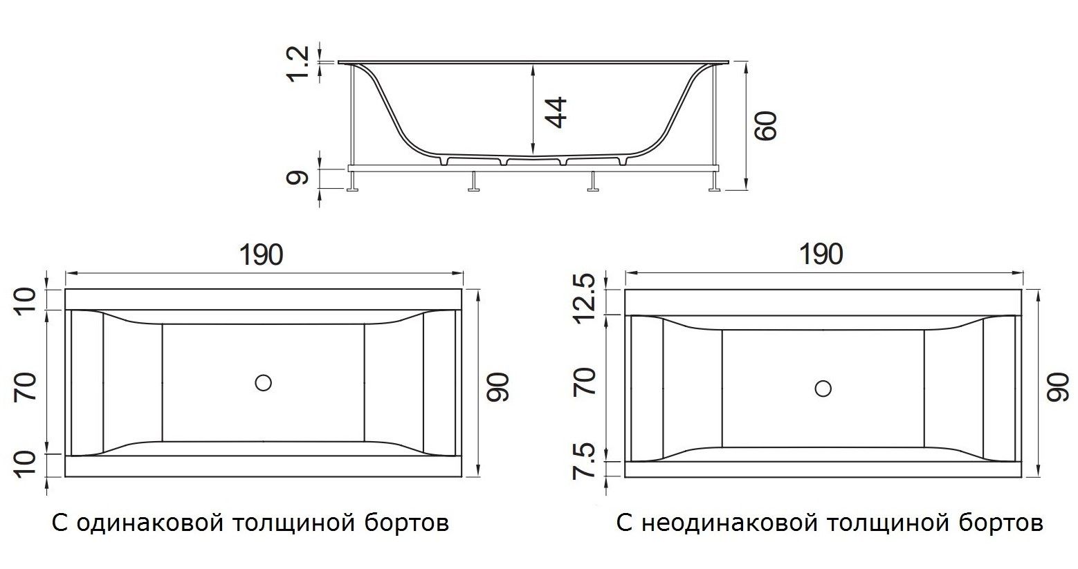 Ванна Hafro Rio 700 190х90 схема 1