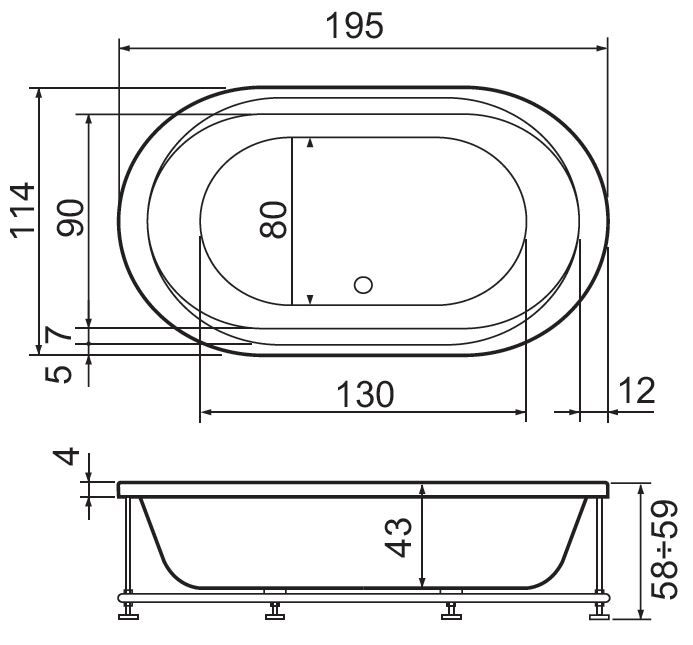 Ванна Hafro OASY 2OAA1N 195х115 схема 1