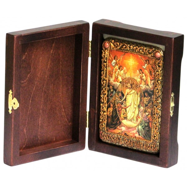 Инкрустированная настольная икона Воскресение Христово - Пасха (10*15 см, Россия) на натуральном мореном дубе, в подарочной коробке Инкрустированная настольная икона Воскресение Христово - Пасха (10*15 см, Россия) на натуральном мореном дубе, в подарочной коробке