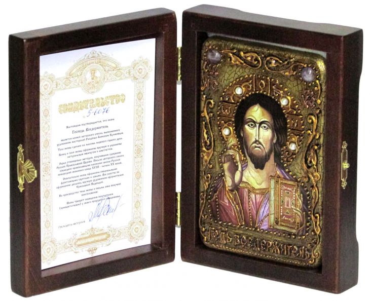 Настольная икона "Господь Вседержитель" на мореном дубе