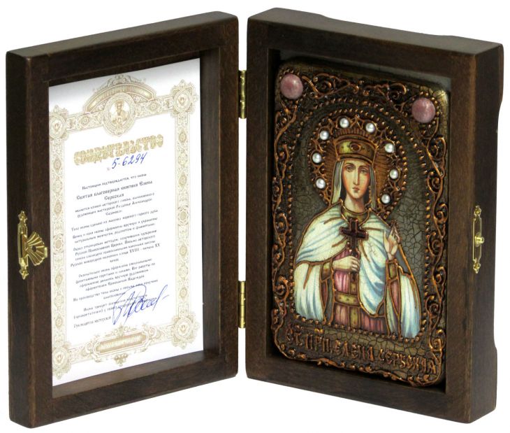 Настольная икона "Святая благоверная княгиня Елена Сербская" на мореном дубе