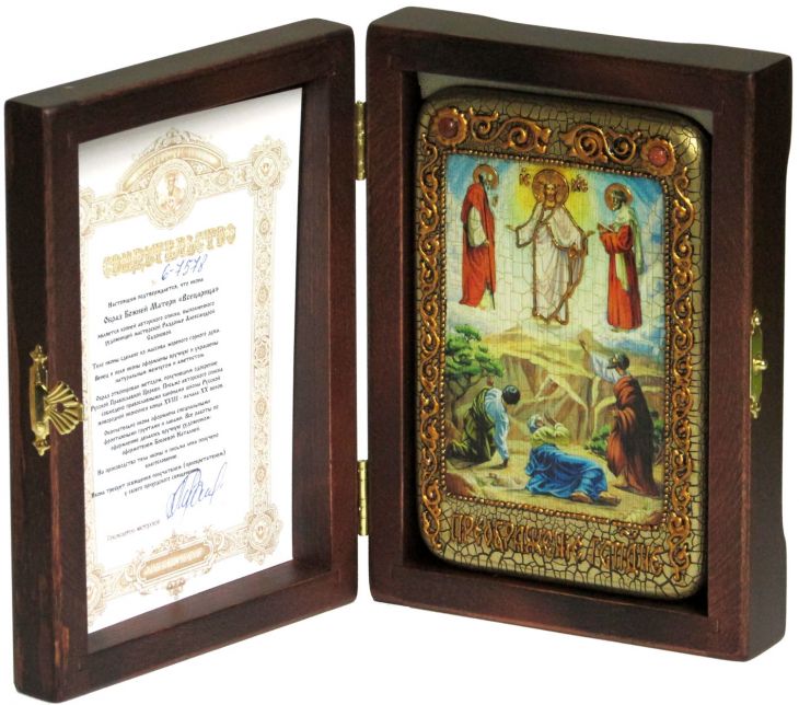 Настольная икона "Преображение Господне" на мореном дубе