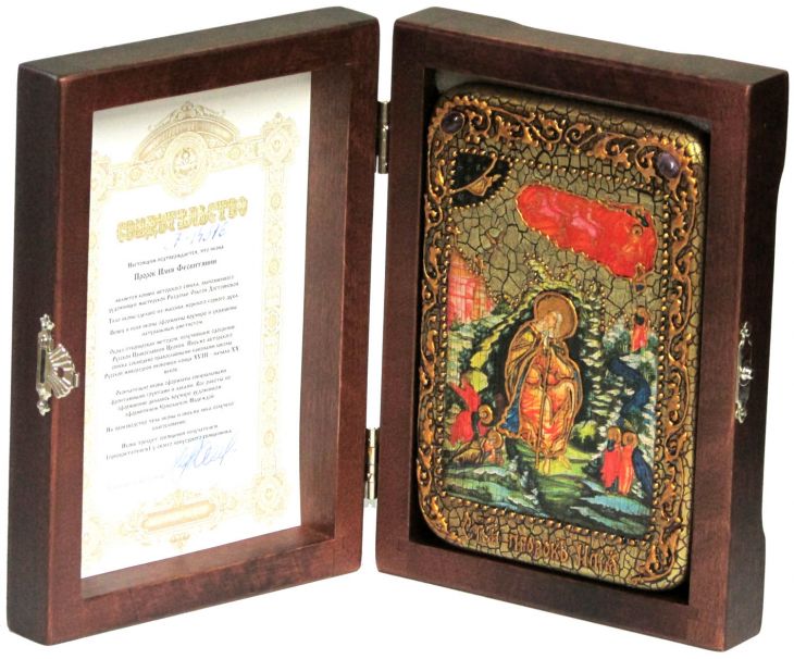 Инкрустированная икона Пророк Илия Фесфитянин (10*15 см, Россия) на натуральном мореном дубе, в подарочной коробке