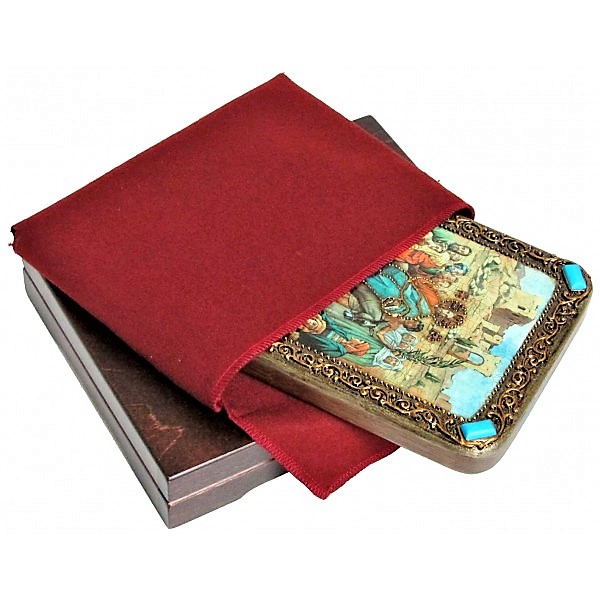 Инкрустированная настольная икона Вход Господень В Иерусалим (15*20 см, Россия) на натуральном мореном дубе, в подарочной коробке