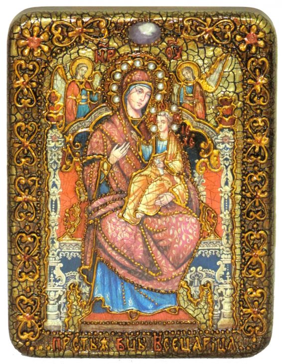 Подарочная икона Божией Матери «Всецарица (Пантанасса)» на мореном дубе (15*20 см, Россия)