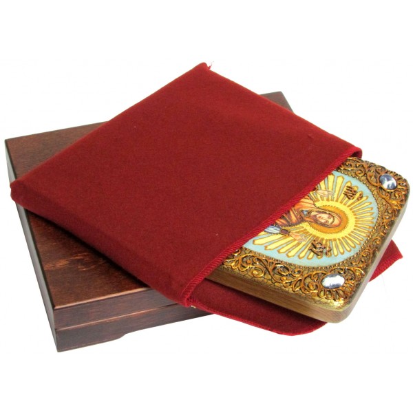 Инкрустированная подарочная икона Божией Матери «Нерушимая Стена» на мореном дубе (15*20 см, Россия)