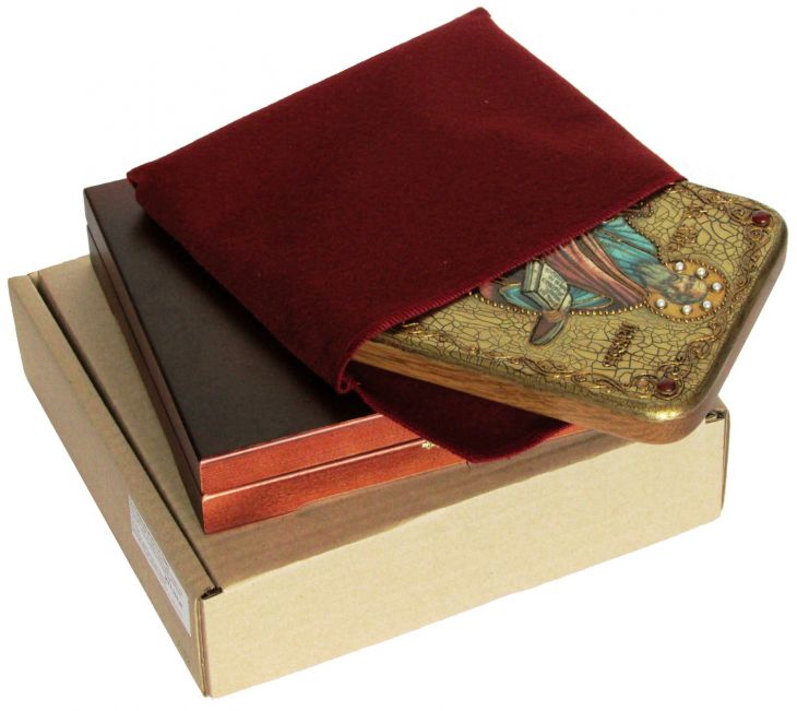 Инкрустированная подарочная икона Первоверховный апостол Павел (15*20 см, Россия) на натуральном мореном дубе в подарочной коробке