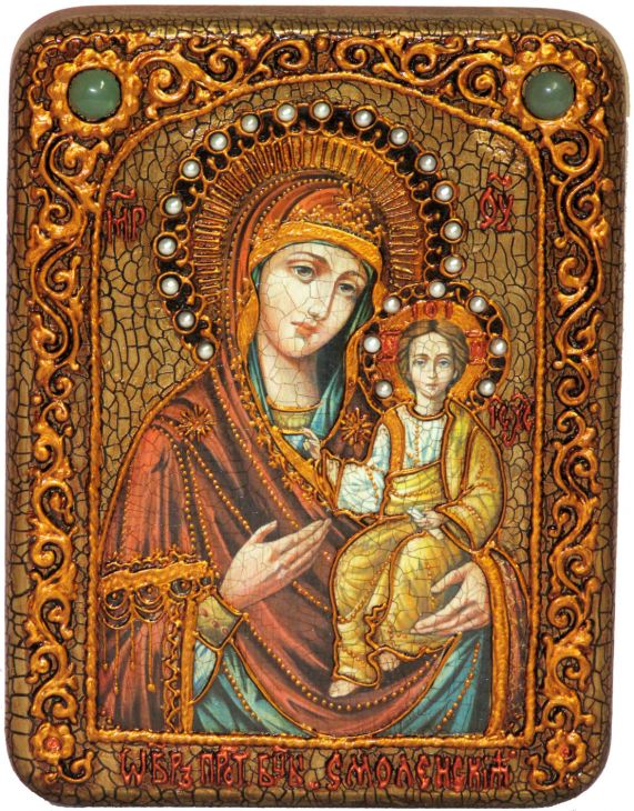 Подарочная икона Божией Матери «Одигитрия  смоленская» на мореном дубе (15*20 см, Россия)