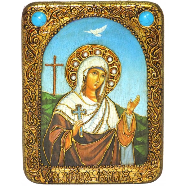 Инкрустированная настольная икона Святая мученица Иулия (Юлия) Карфагенская (15*20 см, Россия) на натуральном мореном дубе, в подарочной коробке