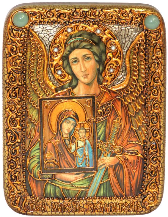 Подарочная икона "Ангел Хранитель" на мореном дубе (15*20 см, Россия)