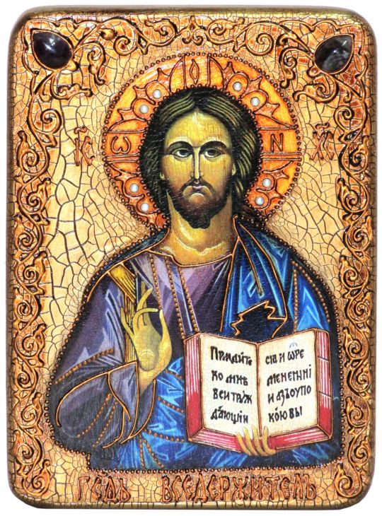 Подарочная икона "Господь Вседержитель" на мореном дубе