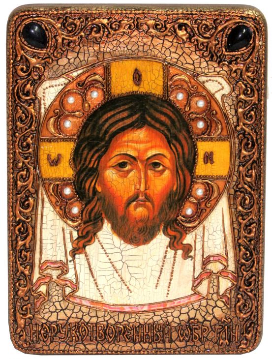 Подарочная икона "Спас Нерукотворный" на мореном дубе