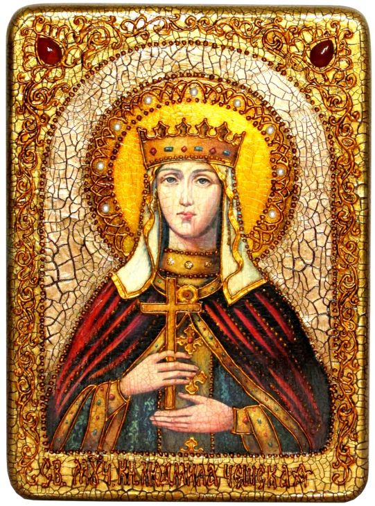 Инкрустированная аналойная икона Святая Мученица Людмила Чешская (21*29 см, Россия) на натуральном мореном дубе в подарочной коробке