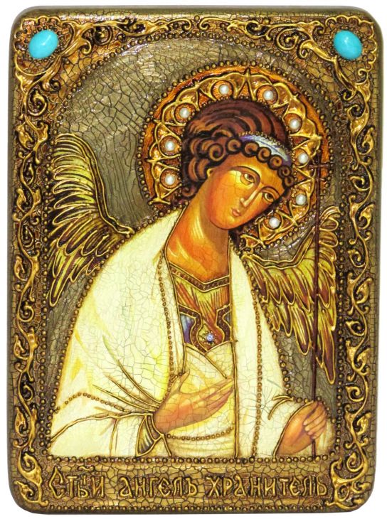 Подарочная икона "Ангел Хранитель" на мореном дубе
