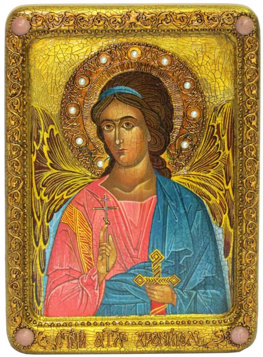 Живописная икона "Ангел Хранитель" на кипарисе
