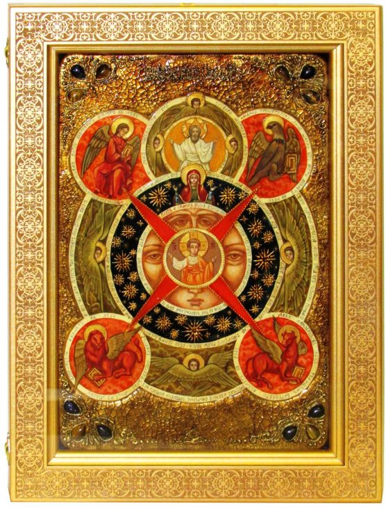 Инкрустированная Живописная икона Всевидящее Око Божие (29*42 см, Россия) на натуральном кипарисе в подарочной коробке