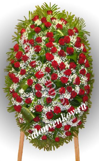 Элитный траурный венок из живых цветов №104, РАЗМЕР 100см,120см,140см,170см