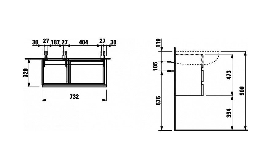 Laufen Ilbagnoalessi One 4.2447.0 тумба под раковину 73 х 32 см схема 1