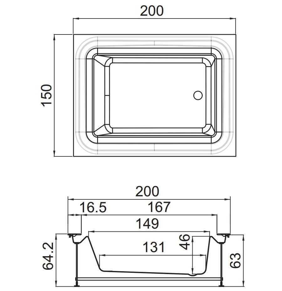 Ванна Hafro BOLLA 2BOA9N5 с аэромассажной системой 200x150 схема 1