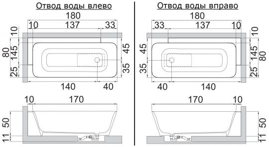 Ванна Hafro Calle Rectangular 2CRA3 180x80 схема 1