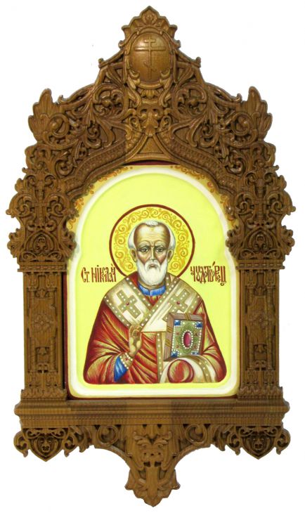 Рукописная икона "Святитель Николай, архиепископ Мир Ликийский (Мирликийский), чудотворец" на кипарисе