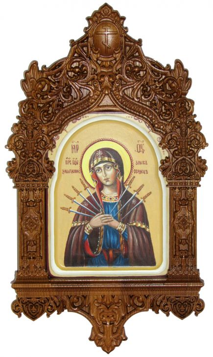 Рукописная икона "Образ Божией Матери "Умягчение злых сердец" на кипарисе