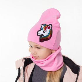 HOH ШВ19-04311772 Шапка двухслойная трикотажная с единорогом из пайеток, розовый