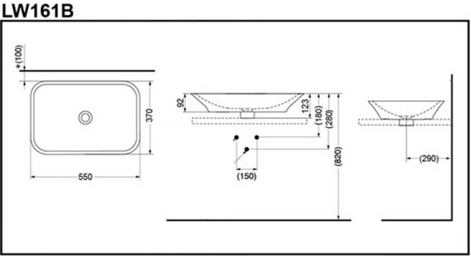 Раковина TOTO MH LW161B 55х37 схема 3