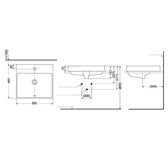 Раковина TOTO MH LW1615CB 50х46 схема 1