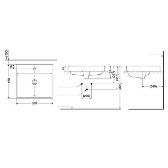 Раковина TOTO MH LW1615CB 50х46 схема 1