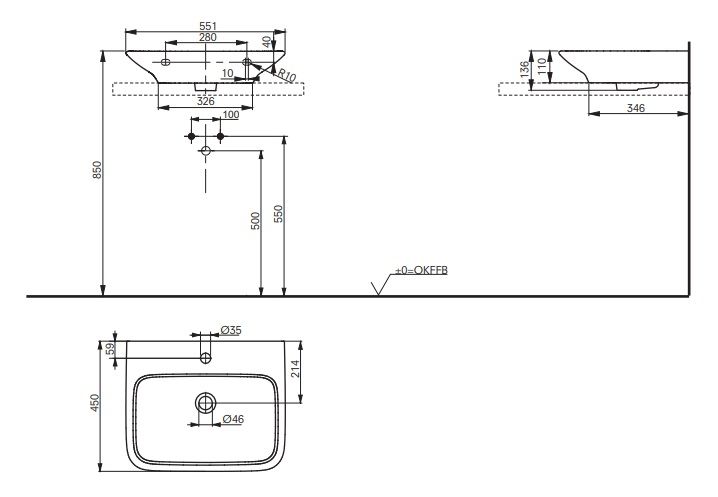 Раковина TOTO MH LW160CB 55х45 ФОТО