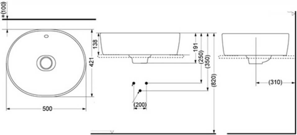 Раковина TOTO NC LW760LB 50х42,1 схема 1