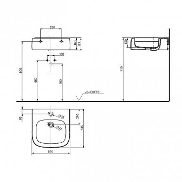 Раковина TOTO NC L767CE 51х51,5 схема 1