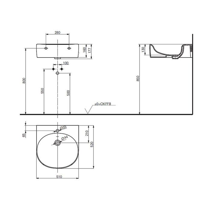 Раковина TOTO NC L766CE 51х52 схема 1