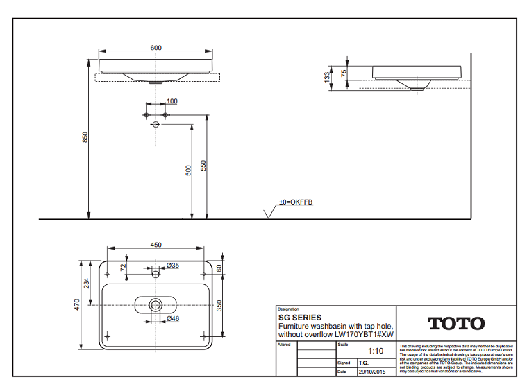 Раковина TOTO SG LW170YBT1 60х47 ФОТО