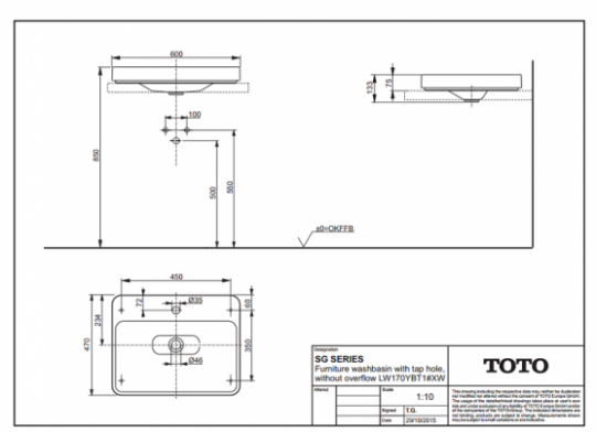 Раковина TOTO SG LW170YBT1 60х47 ФОТО