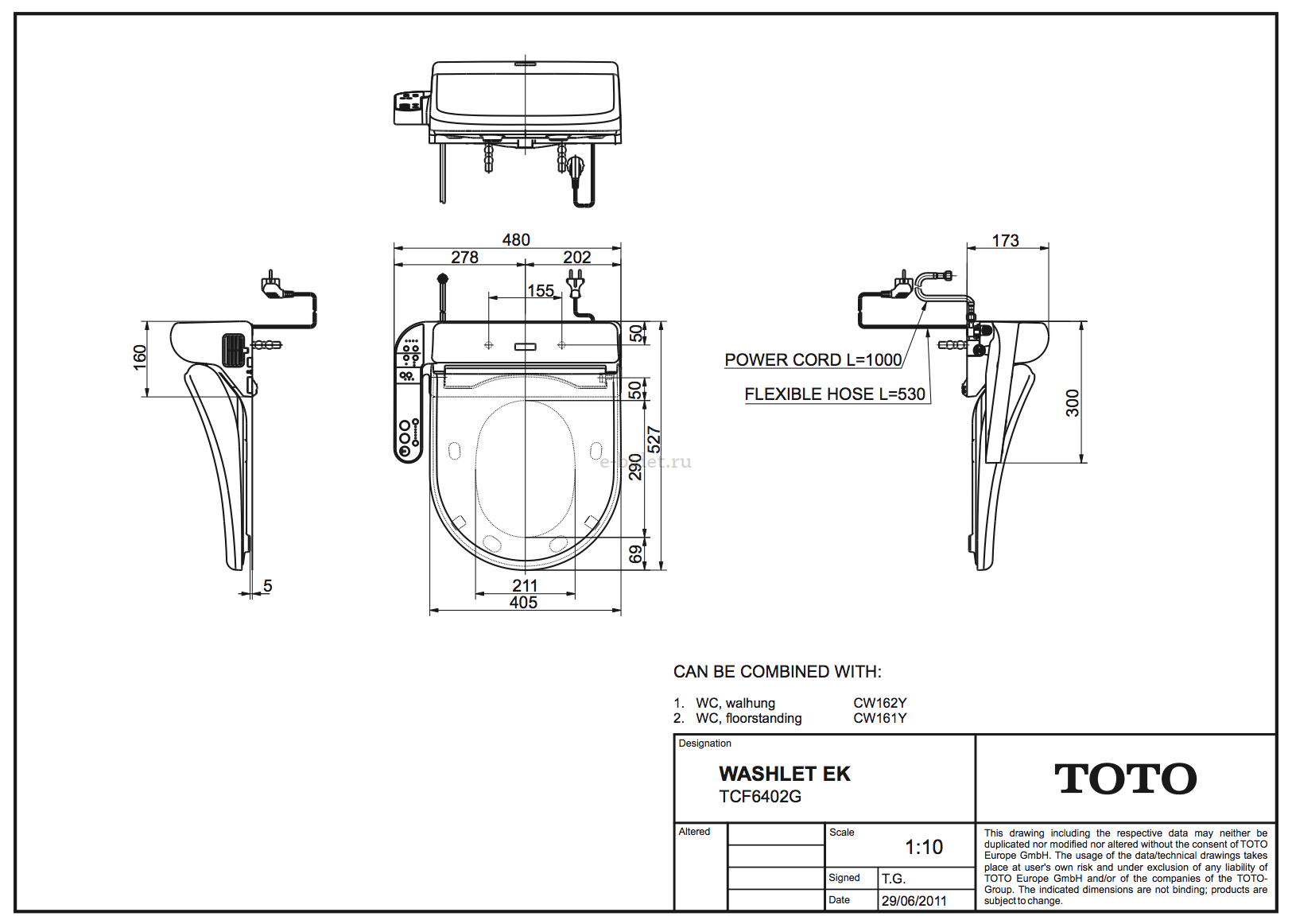 Крышка-биде TOTO WASHLET EK 2.0 TCF6632G схема 1