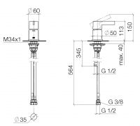 Dornbracht Symetrics смеситель для ванны 29300670 схема 2