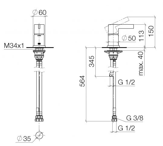 Dornbracht Symetrics смеситель для ванны 29300670 схема 2