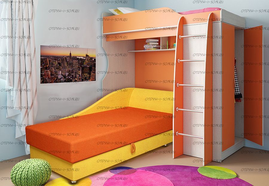 Кровать-чердак Фанки Кидз 11/1 + Кушетка Свит